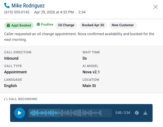 SureCritic NOVA AI agent answering a call automatically