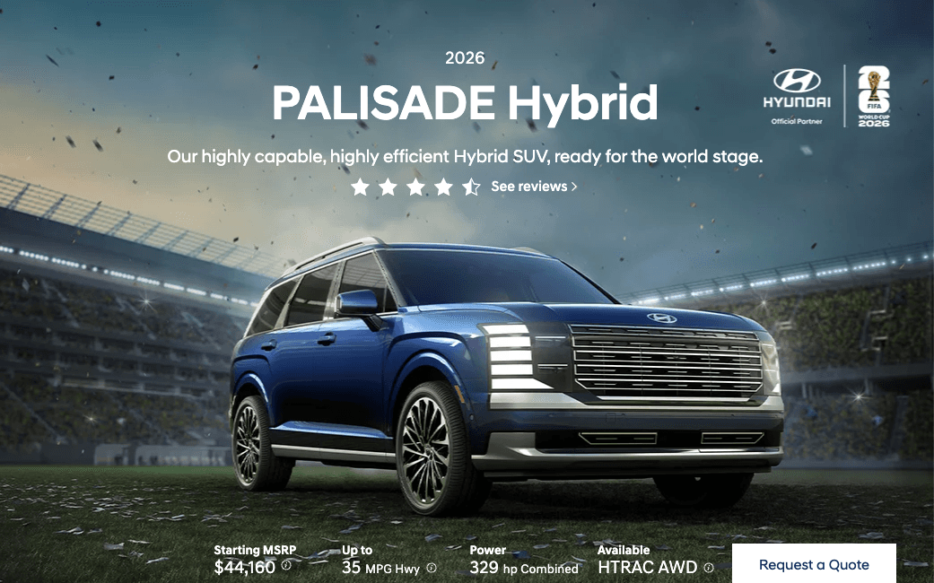 SureCritic star ratings featured on the Hyundai PALISADE Hybrid model page